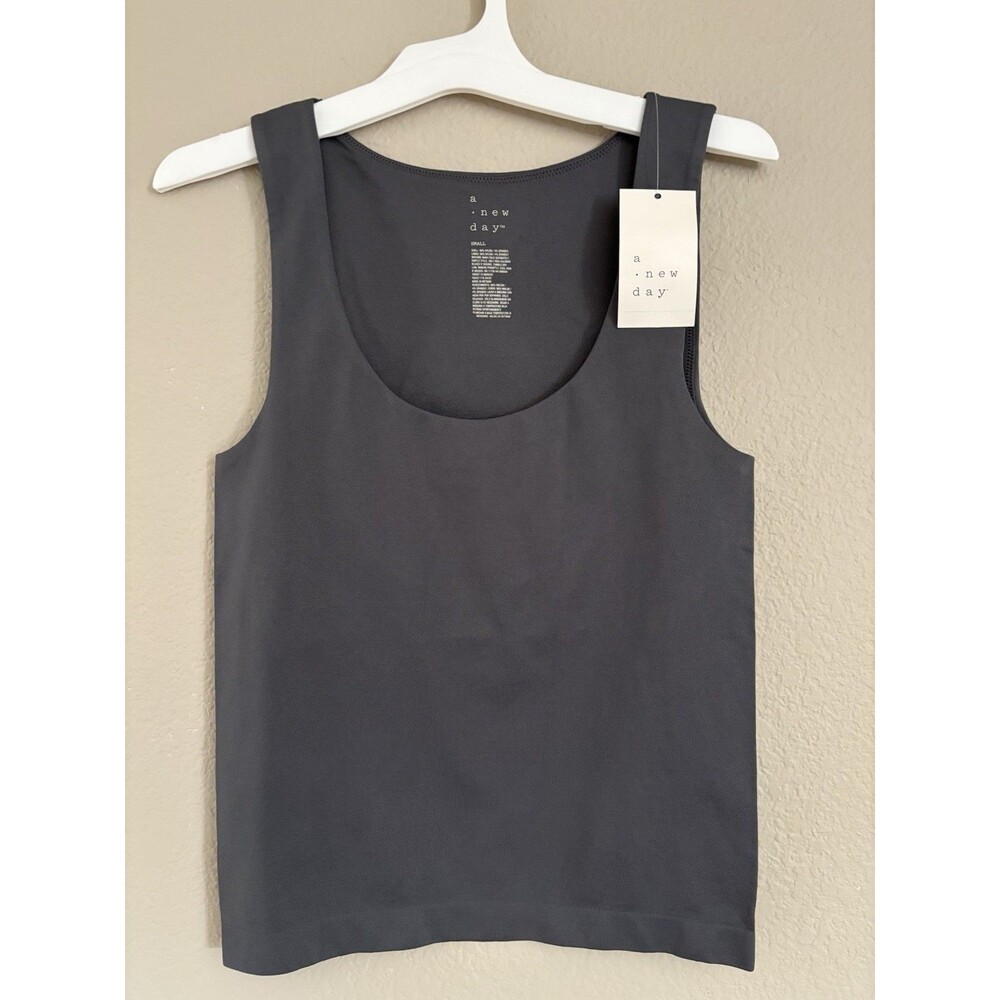 A New Day Gray Sleeveless Cropped Scoop Neck Stretch Knit Tank Top S